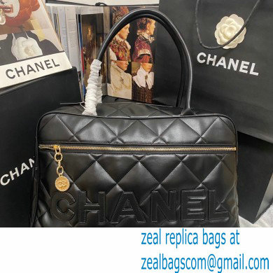 Chanel Calfskin & Gold-Tone Metal Maxi Bowling Bag as3718 black 2023